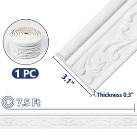 Wallpaper Border 90" x 3.1" Peel Stick Foam Molding Trim Self Adhesive, Crown Molding Wallpaper Border Flexible, 3D Wall Edging Lines Foam Baseboard, Wall Base Moulding Trim for Home DIY Decoration