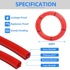GUOFIS 3/4 Inch PEX-B Pipe/Tubing, 1 Red Roll x 300 Feet Length PEX Tubing Pipes, for Potable Hot/Cold Water Plumbing Application, with Pipe Cutter