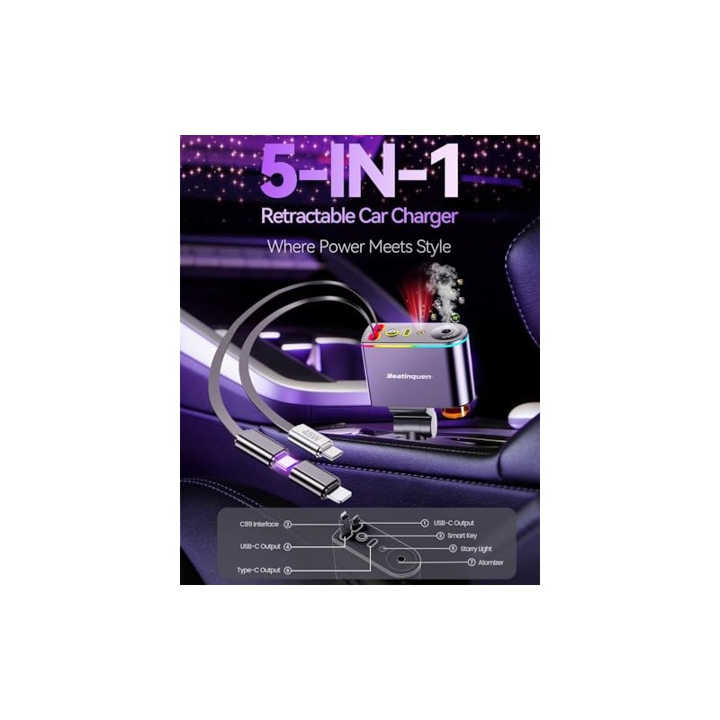 5-in-1 Retractable Car Charger & Aromatherapy Diffuser