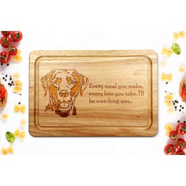 Hardwood Chopping Board with Labrador Dog Design - 30x20 cm Kitchen Cutting Board with Juice Groove - Gift Idea for Him or Her, Christmas & Birthdays - Made in The UK