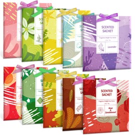 SCENTORINI 10 x 30g Scented Sachets for Drawers, Cupboards, Cherry, Fresh Cotton, Patchouli, Caramel, Sakura, Bergamot, Lavender, Linen, Ylang Ylang