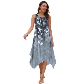 WNEEDU Womens Summer Dress 2025 Sleeveless Tank Dress Midi Beach Dresses Black Flower&Bird S