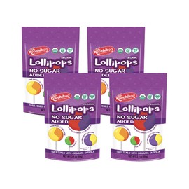 Koochikoo Organic & Sugar Free Lollipops Pouch, Assorted Fruit Flavors, No Sugar Added, Gluten Free & Vegan, 10 CT Lollipops/Pouch (Pack of 4 Pouches)