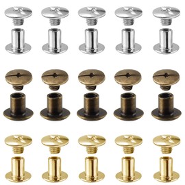 Uenhoy 90 Set M5 x 6mm Chicago Screws 3 Color Binding Screw Posts 1/4 Inch Metal Leather Nail Rivets Chicago Button for Craft Leather Belt Bookbinding