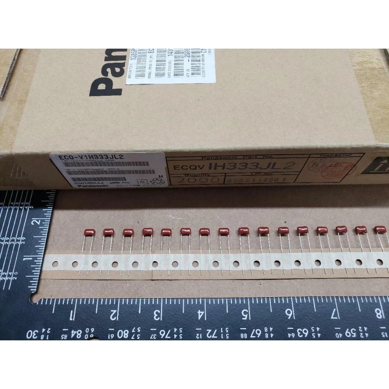Panasonic (100 pcs) ECQ-V1H333JL2 Panasonic, .033uF 50V 5%, Met. Polyester
