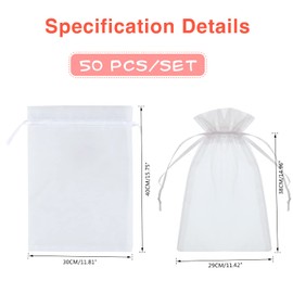 YFZYT Pack of 50 Organza Bags 30 x 40 cm White Organza Bags Large Organza Bags for Filling Gift Bags Storage Bag for Gift Bags Wedding Christmas Bag Party Gift
