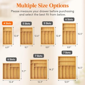 Lifewit Silverware Drawer Organizer, Expandable from 10.8 to 18.5 Inches, 8 Slot Utensil Tray for Kitchen, Bamboo Flatware and Cutlery Holder, Wood Adjustable Storage for Spoons Forks Knives, Natural