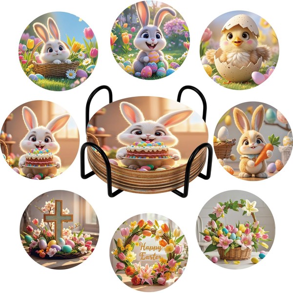 JUNEBRUSHS Pack of 8 Diamond Art Painting Coasters with Holder,