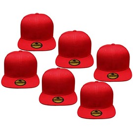 Gelante Plain Blank Flat Brim Adjustable Snapback Baseball Caps LOT 6 Pack Red