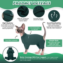 ROZKITCH Hairless Cat Clothes, Breathable Soft Cat Jumpers for Cats Only, Cat Coat with Four Legs, Warm Cat Sweater Cat T-Shirt Cat Pajamas Jumpsuit Vest Cornish Rex Devon Rex Peterbald DarkGreen L