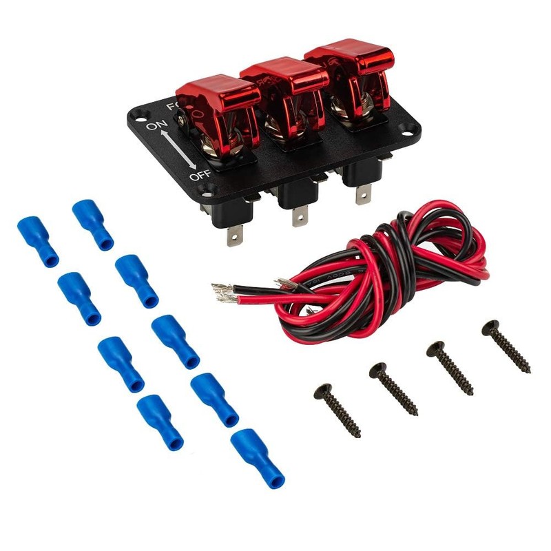12V 20A Rocker Switch Panel 3Red LED Toggle Switch Quick
