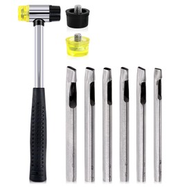 Glarks 9Pcs Rubber Hammer and Oval Hole Punch Set, Double-Faced Soft Hammer Mallet with Replacement Heads and 6 Sizes Hollow Hole Punch Cutter Kit for Leather Belts Watch Bands Crafts