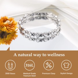 Feraco Magnetic Bracelet for Women-Titanium Steel Magnetic Therapy Lymphatic Drainage Adjustable Bracelets with Ultra Powerful 3500 Gauss Magnets-Gifts for Women(New)