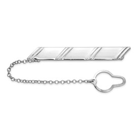 The Black Bow Rhodium Plated Sterling Silver Diagonal Stripe w/Button Chain Tie Bar