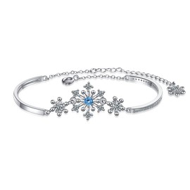LSxAB Sparkling Christams Snowflake Bracelet for Women Adjustable Bangle Wristband Bracelets Jewelry Gift