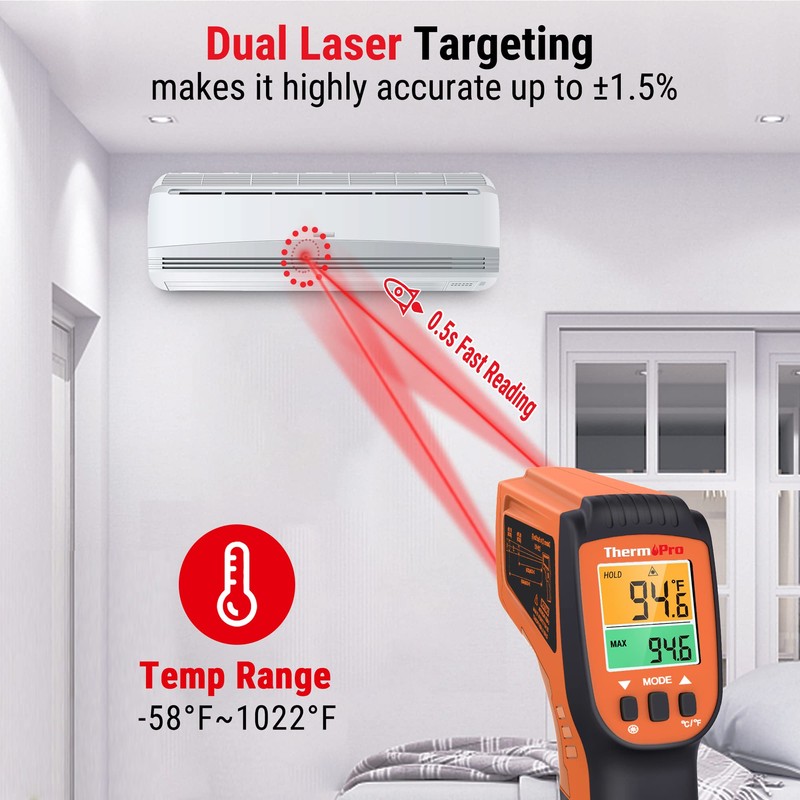 ThermoPro TP450 Dual Laser Temperature Gun for Cooking, Digital Infrared