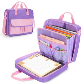 YARWO Zipper Binder Bag for Boys and Girls, 3 Ring Binder Holds 500 Sheets, Accordion File Organizer with 5 Expanding File Folder Fit for 13” Laptop, Learning Tablet and Stationery, Purple