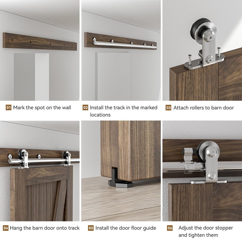 CCJH 6 FT Stainless Steel Sliding Door Hardware Kit, Top