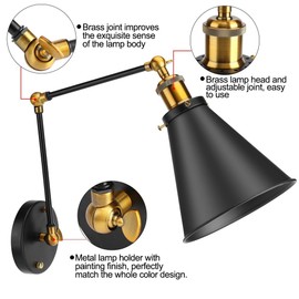 Zerodis Swing Arm Wall Lamp, Vintage Industrial Loft Adjustable Wall Sconces Ambient Lighting Home Decor