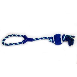 Super Squeaky Tennis Ball On A Rope Dog Toy Two Colours
