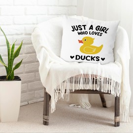KEUSPI Duck Pillow Covers 18x18, Ducks Gifts for Girls Duck Lovers, Just a Girl Who Loves Ducks Pillow Case, Duck Decor, Cute Duck Gifts