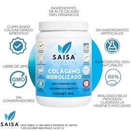 Colgeno Hidrolizado 100 Puro Bovino 1 Kg  Protena en Polvo Tipo 1 y 3  Sin Sabor  Suplemento Natural                                                  