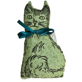 Balsam FIR Pillow 8"x4.5" CAT Shape Pine Tree Sachet Scent Calico Green Print