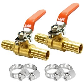 Uenede 2PCS Solid Brass 3/8"OD Barb Ball Valve 2-way Shut-off Valve with 90° Operation Handle Hose Barb Fitting for Water/Oil/Gas
