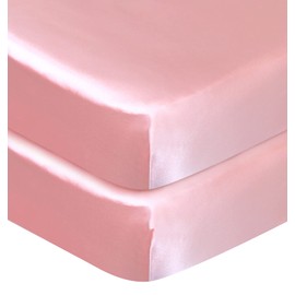 Satin Crib Sheets Girl Fitted Soft & Silky Crib Mattress Sheet (52"x28"x8") for Girls, Silk Crib Sheets for Baby Hair and Skin, Pink Crib Sheet, Satin Baby Sheet for Crib, 1 Pack