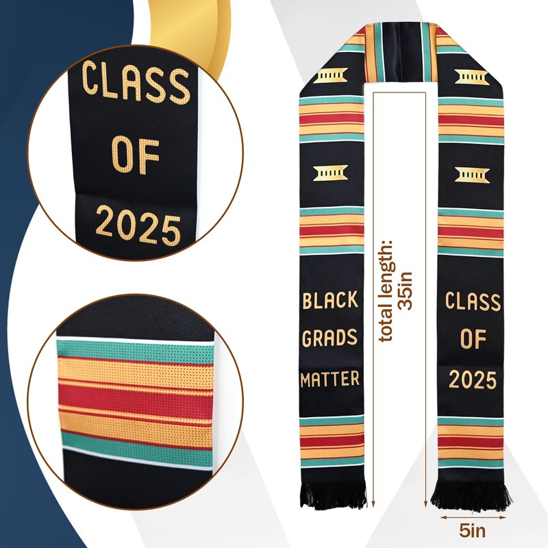 3 Pcs 2025 Graduation Stole Black Girl Kente Stole Set