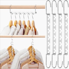 Space Saving Hangers 6 Pack – Metal Closet Organizer Hangers with Upgraded Hooks, Magic Cascading Wardrobe Hangers for Clothes Storage and Organization, Heavy Duty Clothing Hanger Holder