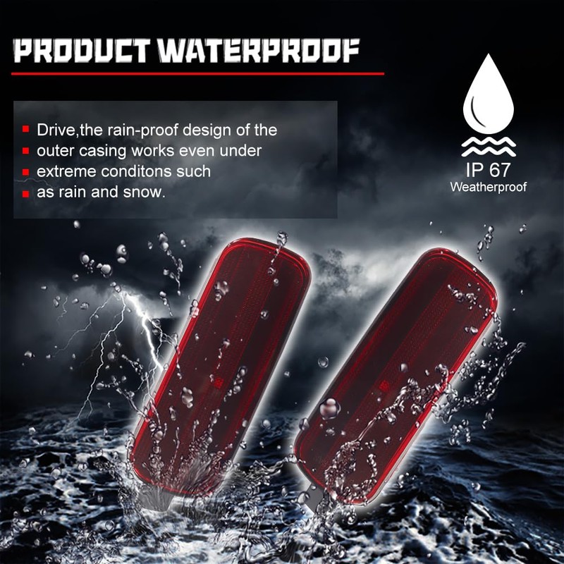 GTINTHEBOX Red Lens LED Rear Fog Bumper Reflector Brake Tail