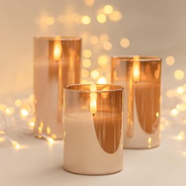 Gold Glass Flickering Flameless Candles with Remote, Battery Operated Candles with Timer, Fake LED Pillar Candles for Home Fireplace Mantle Decor