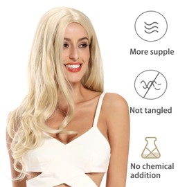 JIASLY Blonde Wig Curly Wavy Synthetic Blonde Wigs for Women, 24inch Long Heat Resistant Wig, Platinum Blonde Wigs.