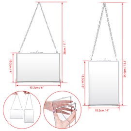 JUXYES Set of 2 Brass Wall Hanging Photo Frame, Glass Hanging Picture Artwork Display Frame, Double Glass Floating Frame Style Gallery Wall Frame for Photo Picture Poster etc