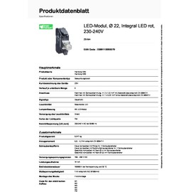 Lamp Module, 22mm, 240VAC, Red, LED