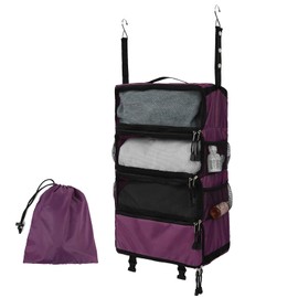 TABITORA Travel Luggage Organizer Hanging Packing Cubes Portable Hanging Shelves Carry on Closet for Suitcase with 2 Hooks,Collapsible(Purple,M)