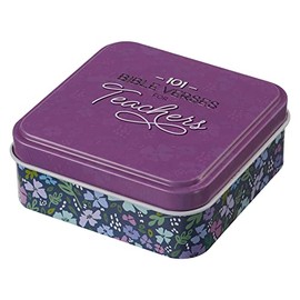 Christian Art Gifts Scripture Devotional Cards – 101 Bible Verses For Teachers – Daily Encouraging Devotion Prayer Card for Teachers 51 Double Sided Cards in Sturdy Storage Gift Tin, Floral Purple