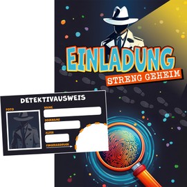 Moosthaler 12 x Detective Birthday Invitation Cards with Detective ID – Cool Spy Invitation Cards Children's Birthday Boy – Invitation Police Children's Birthday Party – Children's Birthday Detective