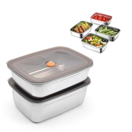 PHMING 316 Stainless Steel Food Storage Containers Set - 2 Pieces (1500 ml + 1000 ml) with Lid, Airtight, Food Storage for Kitchen, Fridge & Office, Picnic