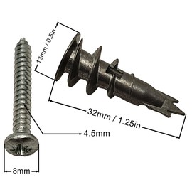 LLB Self Drilling Heavy Duty Metal Plasterboard Wall Fixings With Screws, Strong Reliable Grip, Wall Plugs Anchor Easy Installation Kit Zinc Plated pack of 10