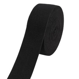 BENECREAT 12 m Cotton Twill Tape, 40 mm Black Cotton Tape Webbing with Herringbone Pattern for Sewing Carpet Edges, Crafts, Edging Seam Trim