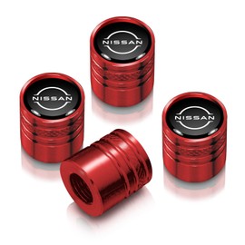 iPick Image for Nissan New Logo in Black on Red Aluminum Cylinder-Style Tire Valve Stem Caps