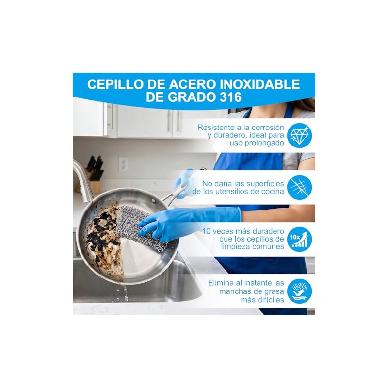 HETIE Esponja de Malla Acero Inoxidable, Limpiador Multipropósito Antióxido