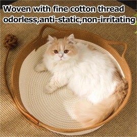 FHKPET Instinct Basket, Stimuli Handwoven cat Basket Rope Cotton Eliminates Bed Rejection Round Pet Basket, Boho Catbed for Cats Handwoven Scratchable Breathable Weave (Large)