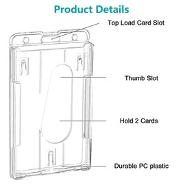 Hard Plastic Badge Holder, FadyRaye Clear ID Badge Name Card Holder with Easy Access Thumb Slot, Transparent PC Case for Office School IDs, Driver's Licenses and Passes, Vertical Style, 3 Pack