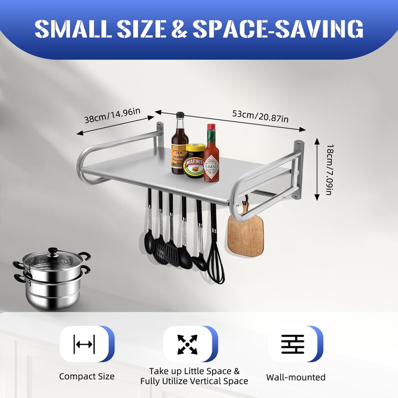 BIXIBIN Wall-Mounted 2-Tier Adjustable Microwave Stand, Stainless Steel Kitchen Organizer