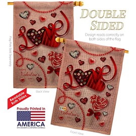 Sweet Love Valentine Burlap Garden House Flags Set Springtime Happy Heart Couple Romantic February Holiday Small Decorative Gift Yard Banner Double-Sided Made In USA 28 X 40