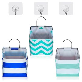 3 Pcs Wall Pockets With Sticky Hooks Wall Hanging Storage Caddy Bag Over the Door Upgrade Cotton Linen Fabric Pouch Organizer With Net Pocket，for Bedroom Bathroom Kitchen Dorm Room-Blue ocean