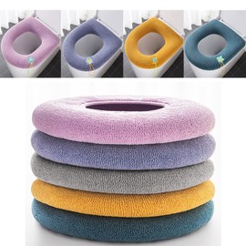XUBX 5 Pieces Toilet Seat Cover Cushion Pads, Soft & Thicker Stretchable Toilet Cover with Handle, Bathroom Warmer Toilet Seat Pads, Cozy Breathable Reusable Toilet Seat Cushion Fits Oval Toilet Seats
